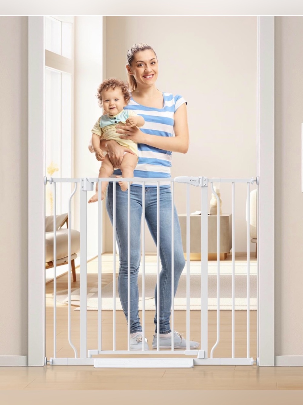 White Safety Baby Gate - Pressure Mount Walk-Through